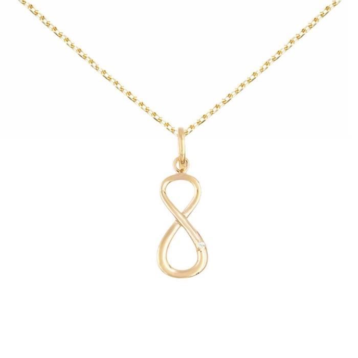 Collier - Pendentif Or Jaune et Diamant - Motif Infini / Infinity - Chaine Dorée