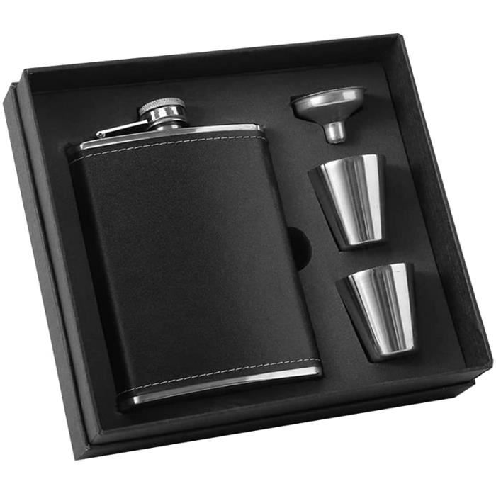 Flasque Whisky En Acier Inoxydable Noir Mat – 24 Cl – Avec Entonnoir – Cadeau élégant Pour Homme Ou Femme
