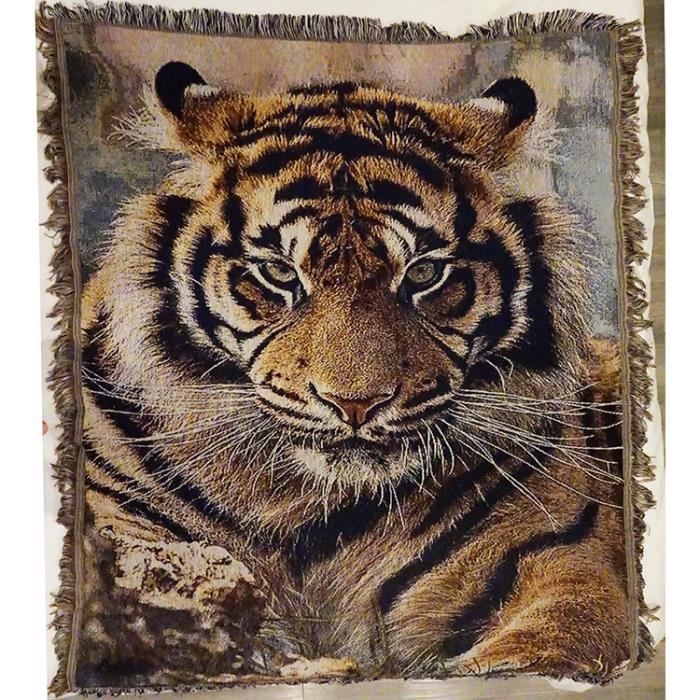 Plaid Motif Tigre Couverture Coton Canape Coussin Serviette Sofa