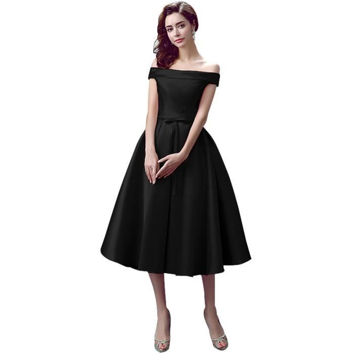 Noir Robe Demoiselle D Honneur De Soiree Mariee Mariage Mi Longue Col Bateau Manche Court Ruban De Satin Nœud Papillon Grande Taille Violet Violet Achat Vente Robe De Ceremonie Cdiscount