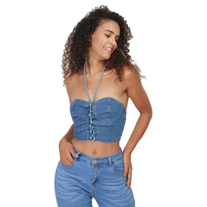 Bustier corset en jeans a lanieres Marque Modele Bleu Femme