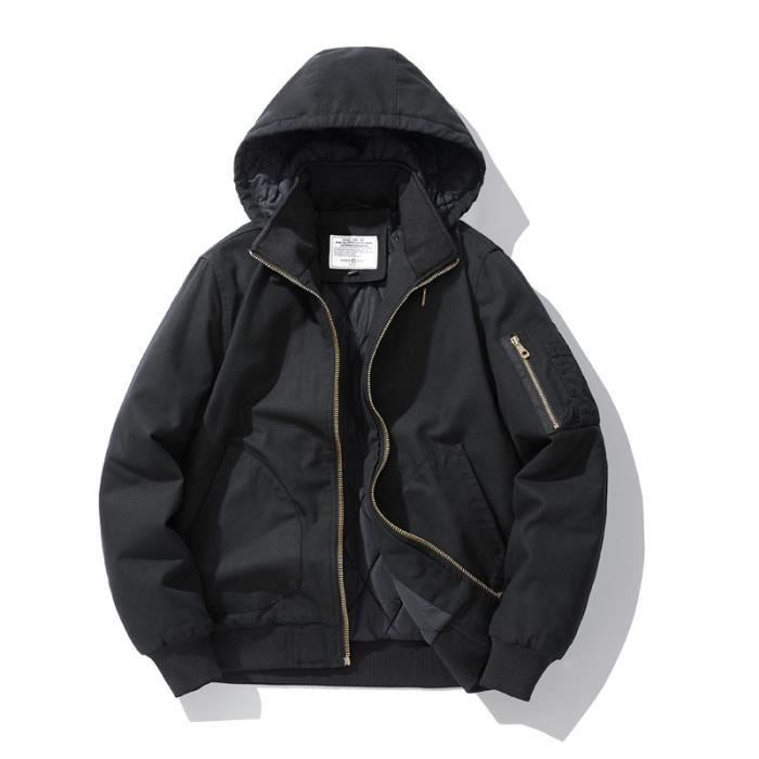 Blouson Homme Capuche Automne Hiver En Coton Veste Cargo Zippee