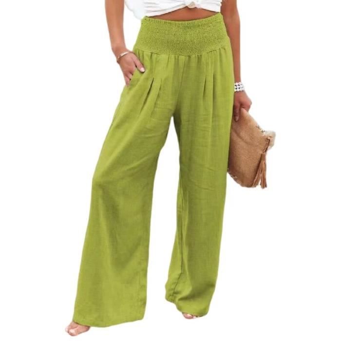 Pantalon large en coton et lin pour femme streetwear decontracte avec poche monochrome taille elastique mode Harajuku F543786881 Blanc Cdiscount Pret a Porter