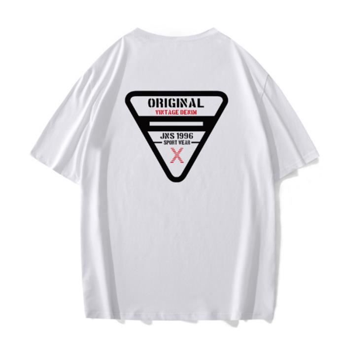T-shirt mixte - YH™ - Lettre - Blanc - Manches courtes - Col rond