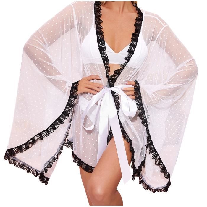 Robe de Chambre Accueil des femmes sexy Multi Bras Mesh Ceinture transparente Bikini Blouse Blanc Cdiscount Pret a Porter