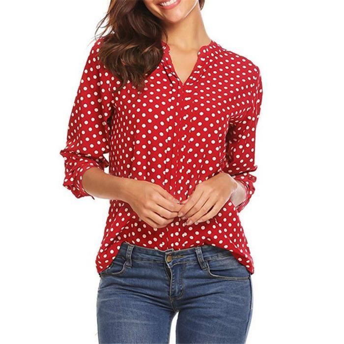 TUNIQUE Chemisier manches 3 4 pois pour femmes Tops T shirt