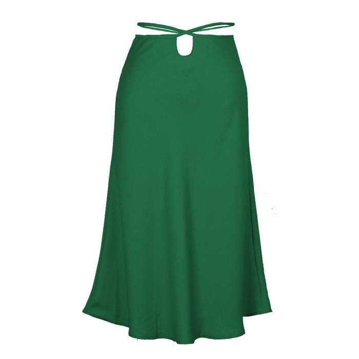 Midi Jupe en Satin pour Femmes Couleur Unie Mini Jupe Courte en