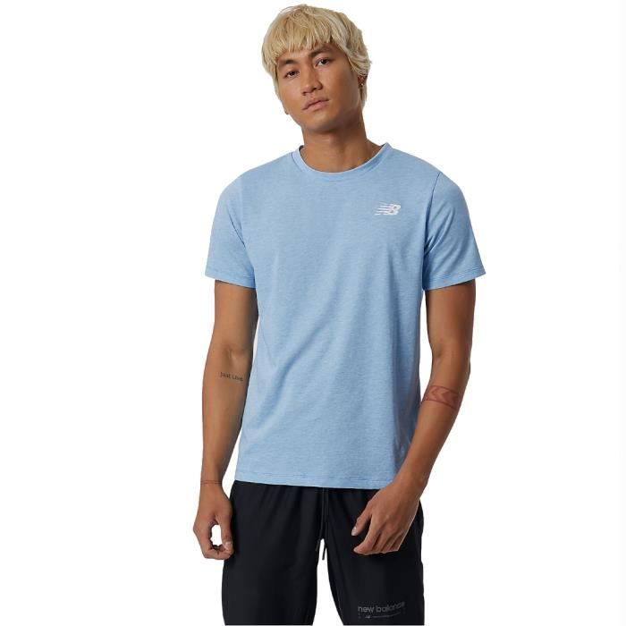 T shirt homme New Balance Heathertech Tee MT11070SB8 Bleu manches courtes Bleu Cdiscount Pret a Porter