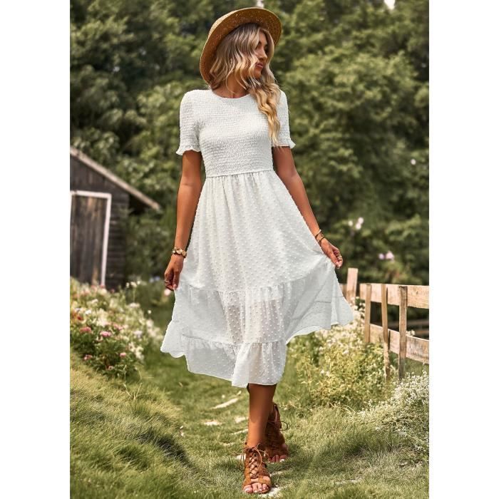 Robe décontractée de couleur unie avec poche zippée et col ras du cou
