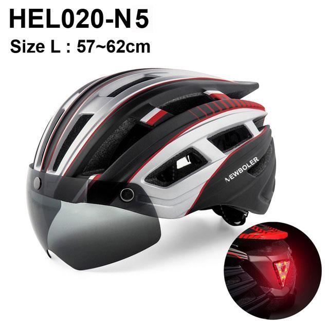 Casque De Vélo Adulte Avec Feu Arrière LED - Léger, Réglable 57-62 Cm, Visière Amovible - Homme Et Femme