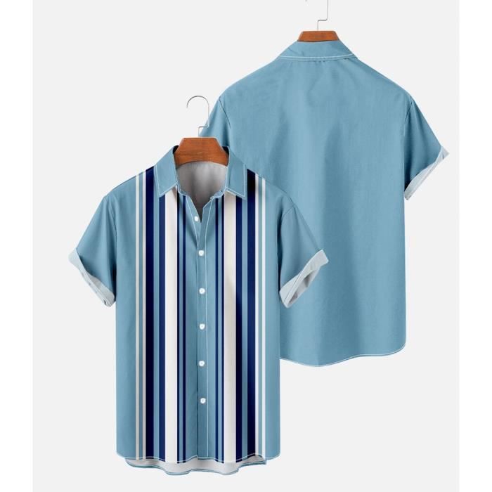 Chemise Hawaienne Homme Mode a Manches Courtes Rayures Tricolore Pas Cher Grande Taille Bleu Bleu Cdiscount Pret a Porter