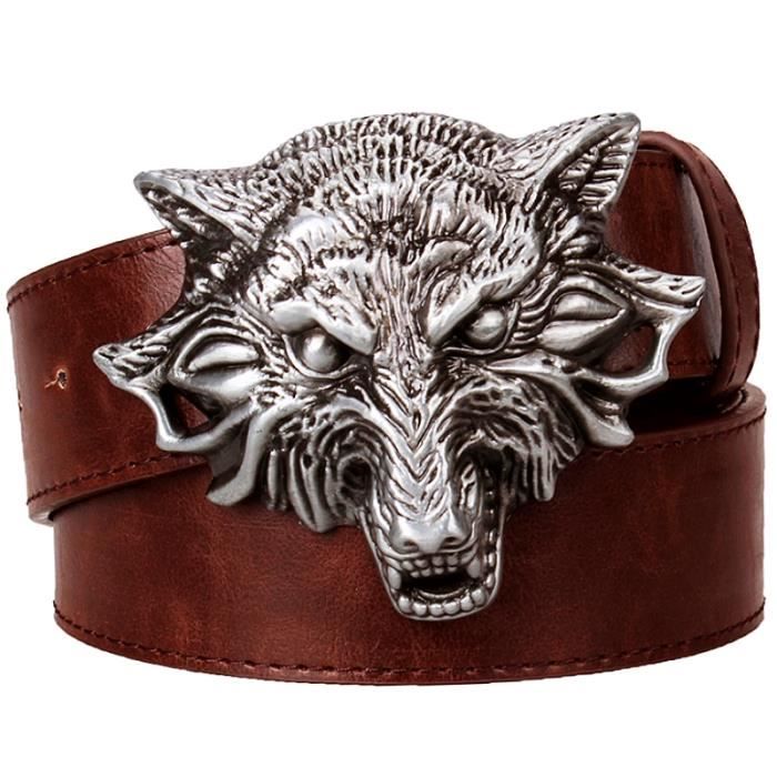 Ceinture et boucle Ceinture en m tal t te de loup pour homme totem