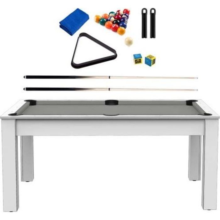 Billard convertible table 6 personnes Texas - Blanc laque et