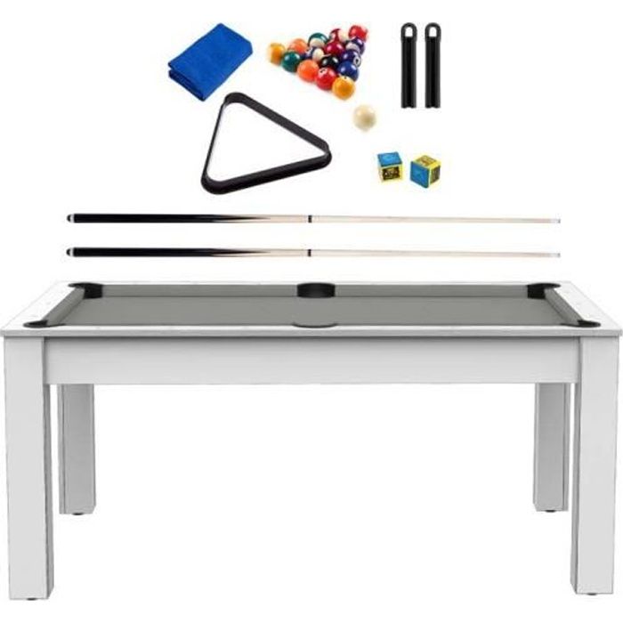 Table Billard Convertible 7FT - Meyer - Blanc - Tapis Gris - 213 x 112.5 x  82.5 cm - Cdiscount Jeux - Jouets