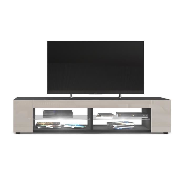meuble tv - no name - noir mat - gris sable laquées - led blanc
