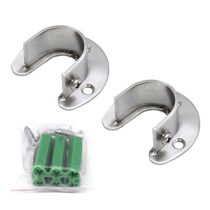 Lot De 2 Supports De Tringle En U - Acier Inoxydable Noir - Pour Tringle De 25 Mm - Avec Vis Et Chevilles