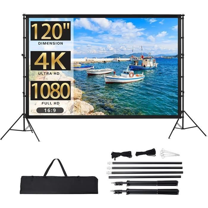 Écran De Projection Portable 200 Pouces LEORFI - Support Inclut, Toile Sans Plis, Pour Cinéma Jardin, Extérieur Et Intérieur