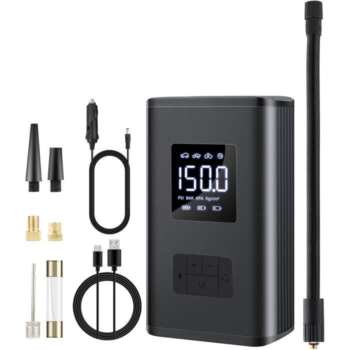 Compresseur Portable 10000mAh 150 PSI – Pompe Électrique Sans Fil Avec LED, Affichage Digital, Charge USB – Voiture, Moto, Vélo, Ballons