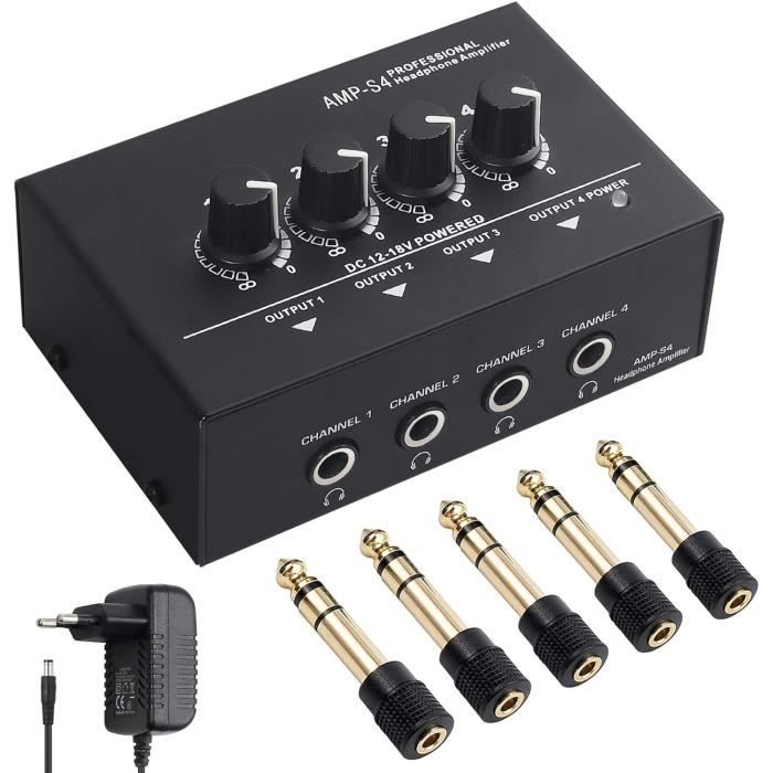 Amplificateur Casque Stéréo 4 Canaux Métal - Splitter Audio Studio Scène Avec Alimentation 12V