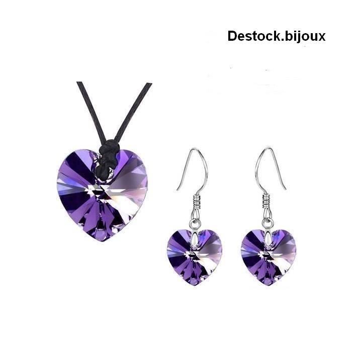 Parure Bijoux Chat Cristal Swarovski Blanc Argent Fin 925