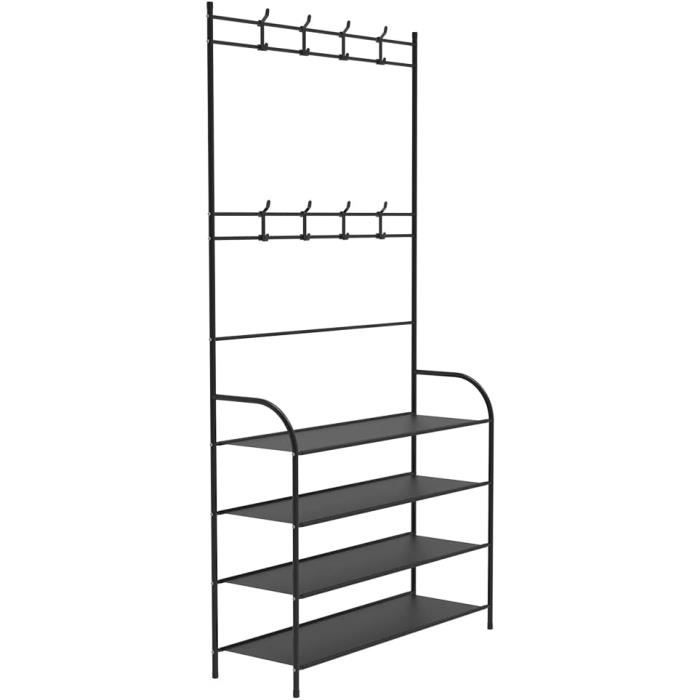 Meuble D'entrée 5 Niveaux Avec Banc - Porte-manteau, étagère à Chaussures, Rangement Métal, Dimensions 80x26x172 Cm
