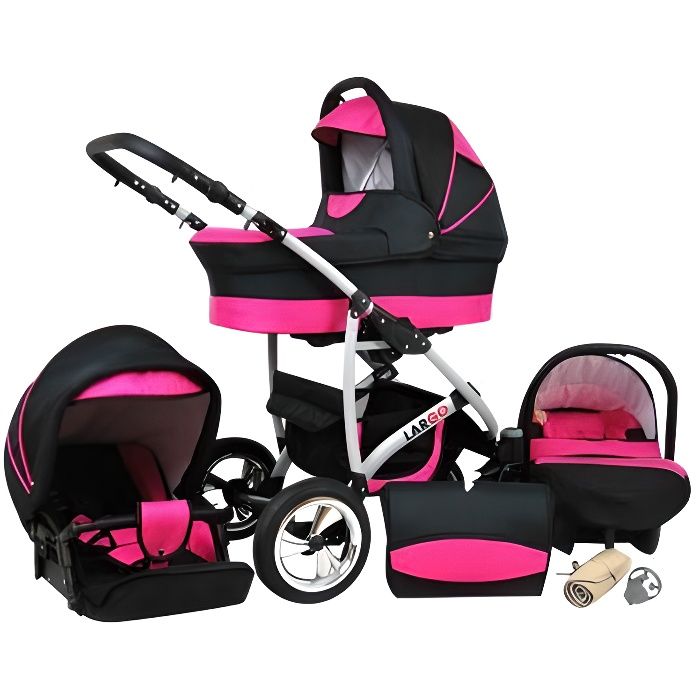 Poussette combinee Largo 3 en 1 LUX4KIDS Noir cosmique rose Nacelle Siege auto Poussette Canne Cdiscount Puericulture Eveil bebe