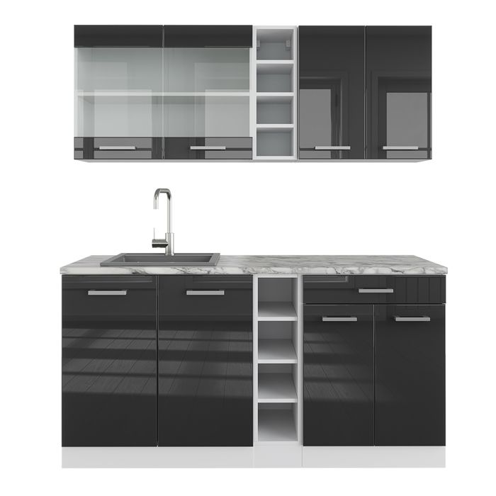 Cuisine Intégrée Fame-Line Vicco – Style Rustique 200cm – Blanc Anthracite Et Or