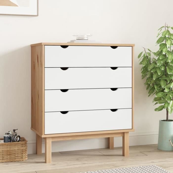 Armoire à tiroirs - VIDAXL - Marron blanc - Bois pin massif - 3 tiroirs - Style scandinave