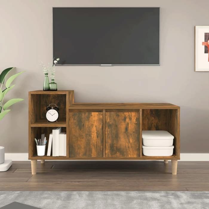 vidaXL Meuble TV Chêne fumé 100x35x55 cm Bois dingénierie 821177