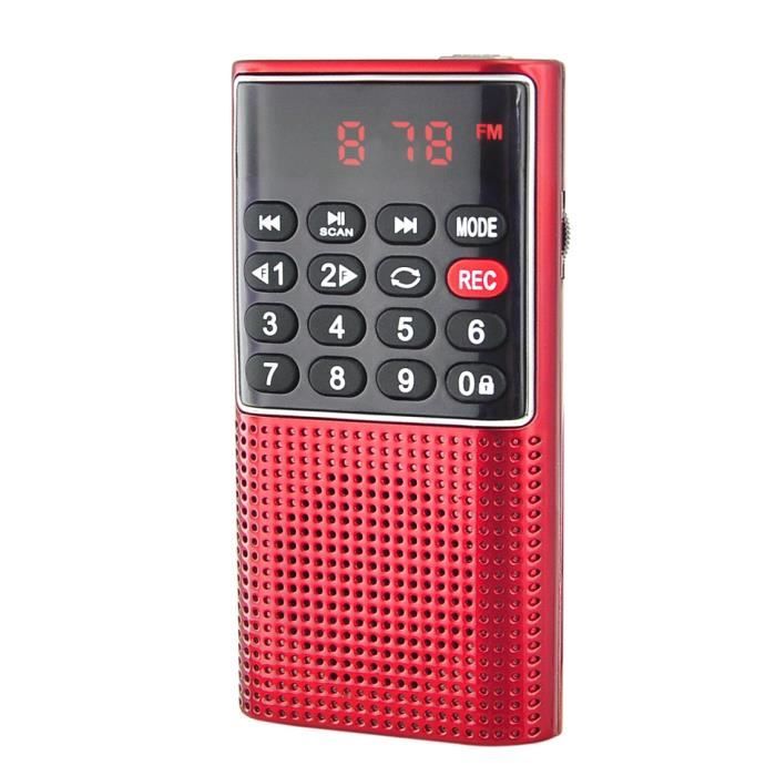 RADIO DE POCHE rechargeable FM, lecteur de carte micro SD RMS 3W, prise casque - Rouge