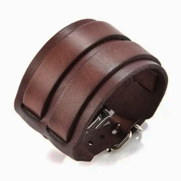 Zense - Bracelet de force marron en cuir pour homme avec double lanières ZB0345