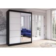 Armoire de chambre avec 2 portes coulissantes et miroir avec étagères - 150x200x61 cm - Beni 05 Classic (Noir + Blanc, 150)-1