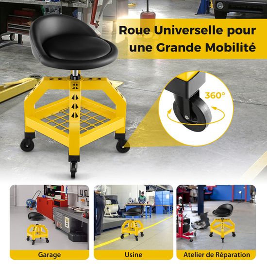 Tabouret Roulant De Mécanicien - Siège Avec Rangement Et Roues, Pour Garage Ou Atelier