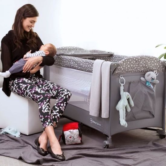 Parc Bébé 2en1 Moby-System - Lit Parapluie Pliable Gris, 0-36 Mois
