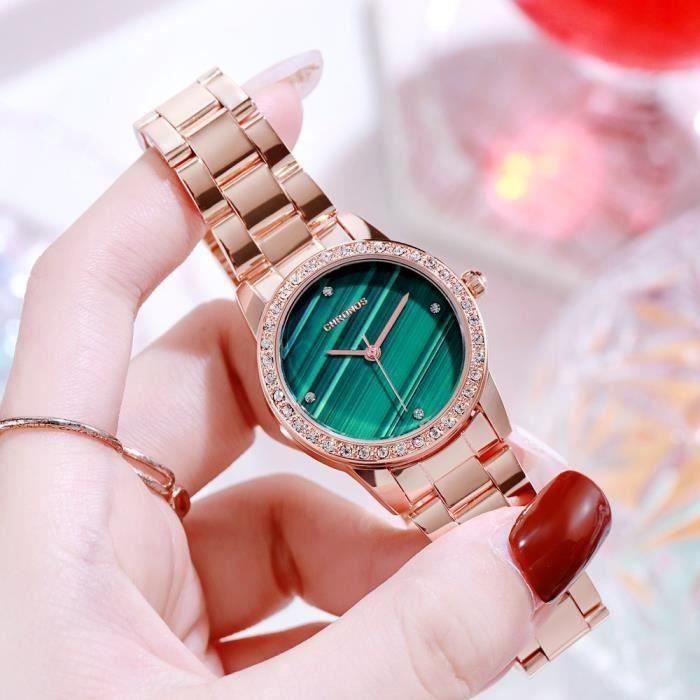 JewelryWe Montre Femme Carrée Strass – Quartz, Bracelet Acier Ajustable, 3ATM Étanche, Calendrier