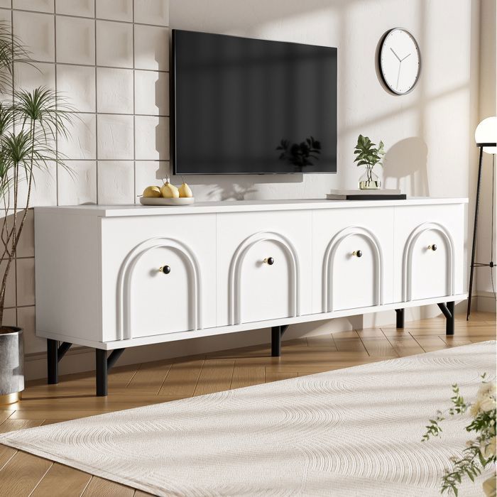 KOMHTOM Meuble TV 160 cm Longueur avec 2 tiroirs et 2 Portes, Meuble télé Meuble Bas Meuble de Rangement pour Salon Chambre à Coucher KOMHTOM Meuble TV 160 cm Longueur avec 2 tiroirs et 2 Portes, Meuble télé Meuble Bas Meuble de Rangement pour Salon Chambre à Coucher