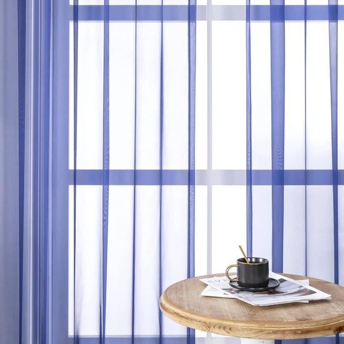 Rideau De Cuisine Bleu Lin - Style Bistrot Rustique - Semi-transparent H60 X L180 Cm - Dentelle Et Pompons - 1 Pièce