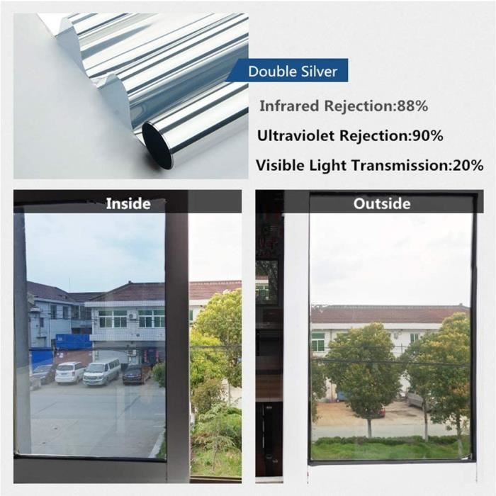 Film Miroir Fenetre Adhesif Effet Anti Regard Sans Tain Vitre Papier Chaleur Feuille Occultant Unique Protection De Soleil Uv Bleu Argente 90x200cm 89459734