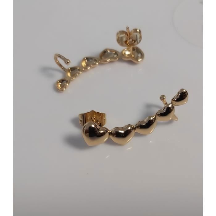 Boucles D'oreilles Cœur Cristal - Plaqué Or Jaune 18 Carats - Femme - Neuf Avec étiquettes