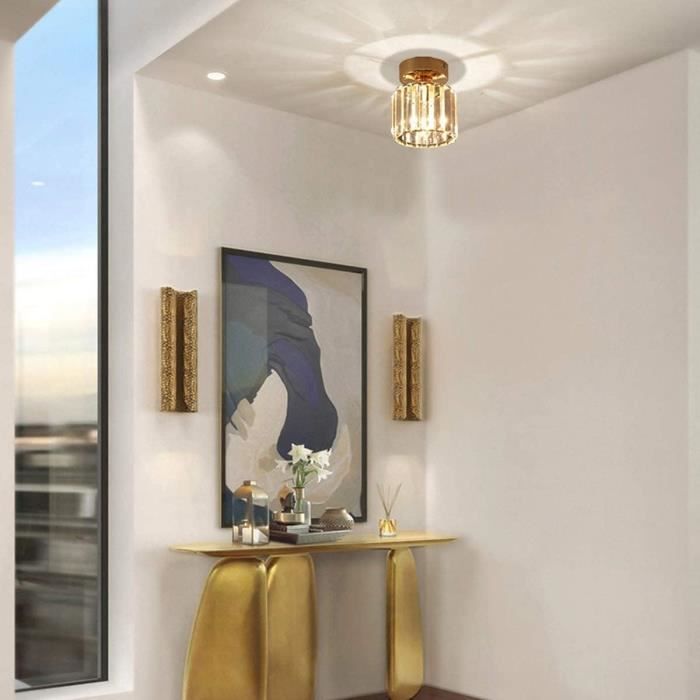 Lustre Plafonnier Semi-encastré 50cm Avec Cristaux - Réglable 3000K/4500K/6000K - Or Moderne Pour Salon, Salle à Manger