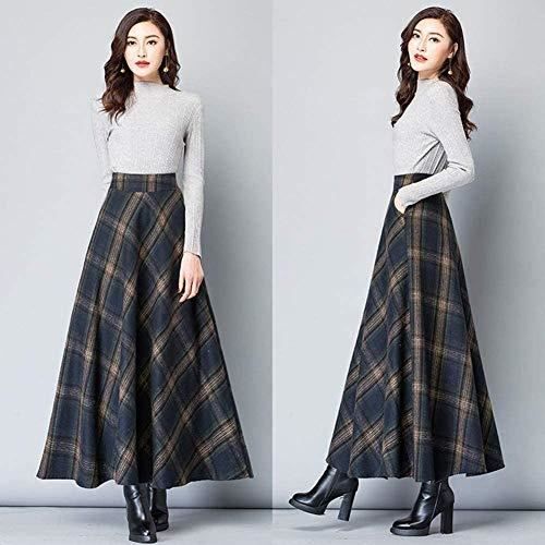 Jupe longue plissee en laine pour femme BININBOX Vintage Plaid Automne Hiver Taille Elastique Noir Cdiscount Pret a Porter