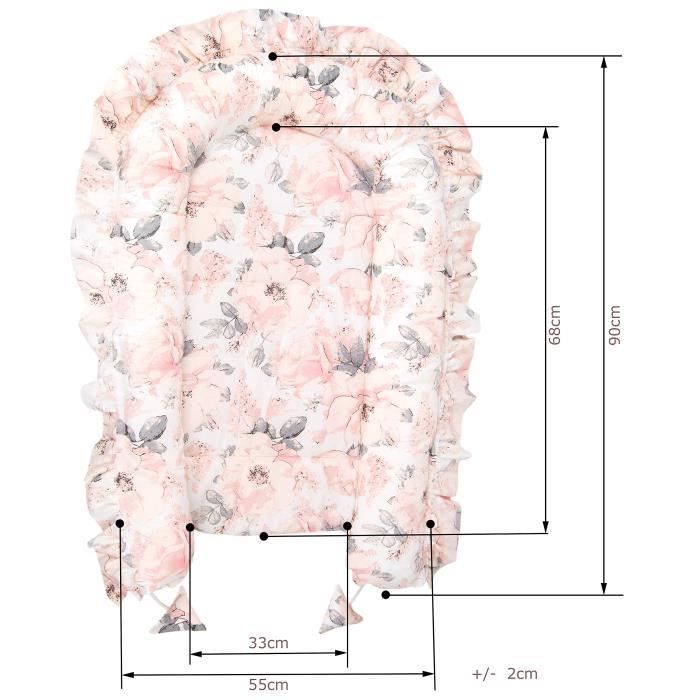 PIMKO Baby Nest Cuddly Nest, Double-Sided Baby Cocoon for Infants and Newborns, 100% Cotton, Suitable for Home or Travel Cot, 55 x 90 cm (Pink Flowers