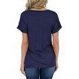 T Shirt Femme,Casual Tee Shirt Femme Manche Courte col V,Couleur Unie T-shirt Femme avec Poche-Bleu Marin-2