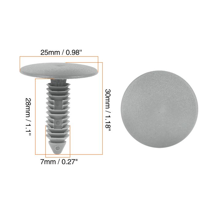20 Rivets Plastique ABSOPRO Gris - Pour Fixation Panneaux Voiture, Garde-boue, Pare-chocs - 7