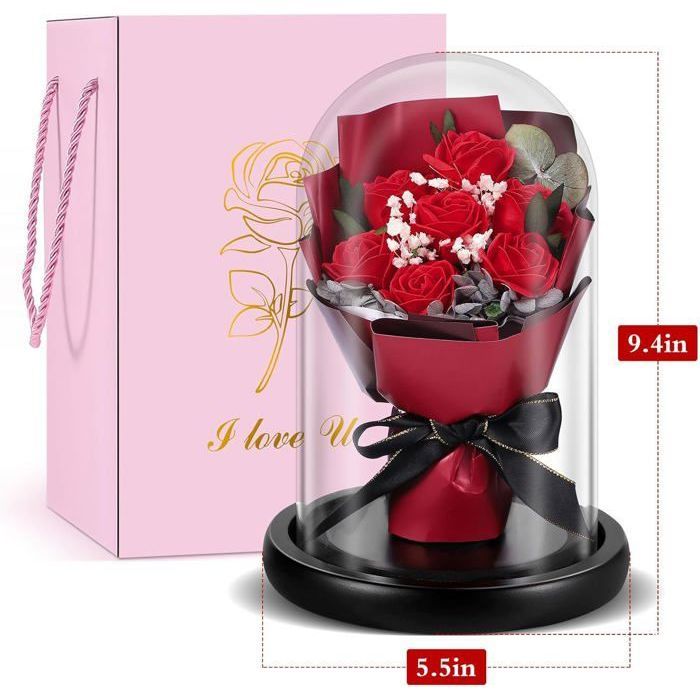 Rose Éternelle Rouge En Boîte Cadeau - Fleur Conservée Saint Valentin Anniversaire