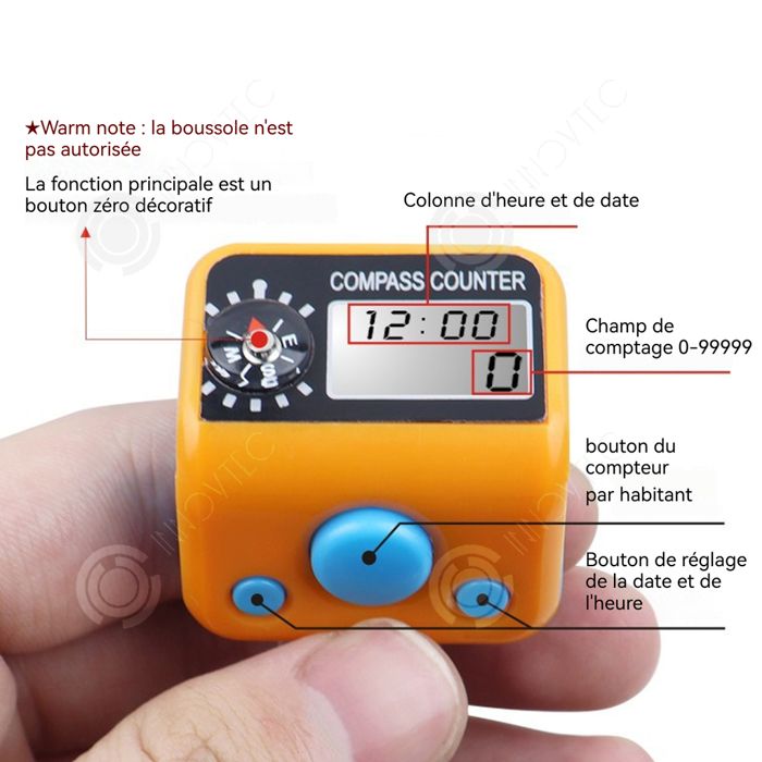 Compteur Pour Entraînement Fitness Compteurs De Doigts, Compteur De Doigt De Sommeil Automatique Compteur De Tours De Bouton De Réinitialisation 5 Unités Pour L'entraînement Compteur Manuel