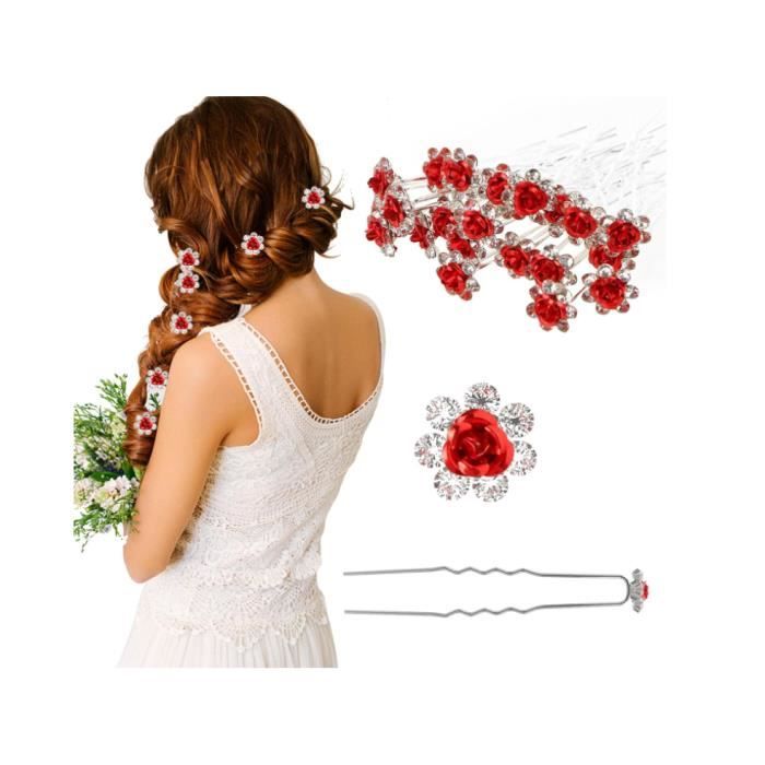 Pince à Cheveux De Mariée - Fleur Rose, Style Bohémien - Broche Métal Et Tissu - Neuve Avec étiquettes