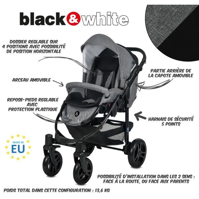 Poussette combinée trio 3 en 1 b&w outlet