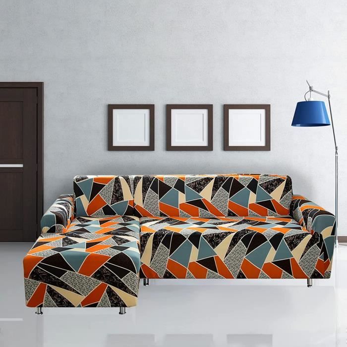 Housse De Canapé 5 Places Extensible Et Lavable - Tissu élastique Microfibre - Couleur Orange, Protection Antidérapante