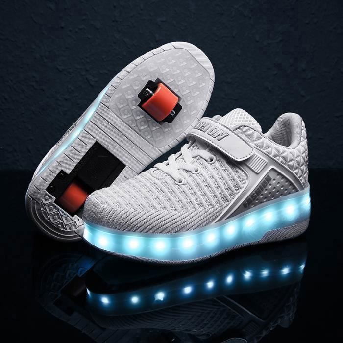 Chaussures à Roulettes Rétractables Pour Enfants - 2 Roues LED Clignotantes - Cuir - Baskets Skate Deux En Un (Taille 29-40) - 10